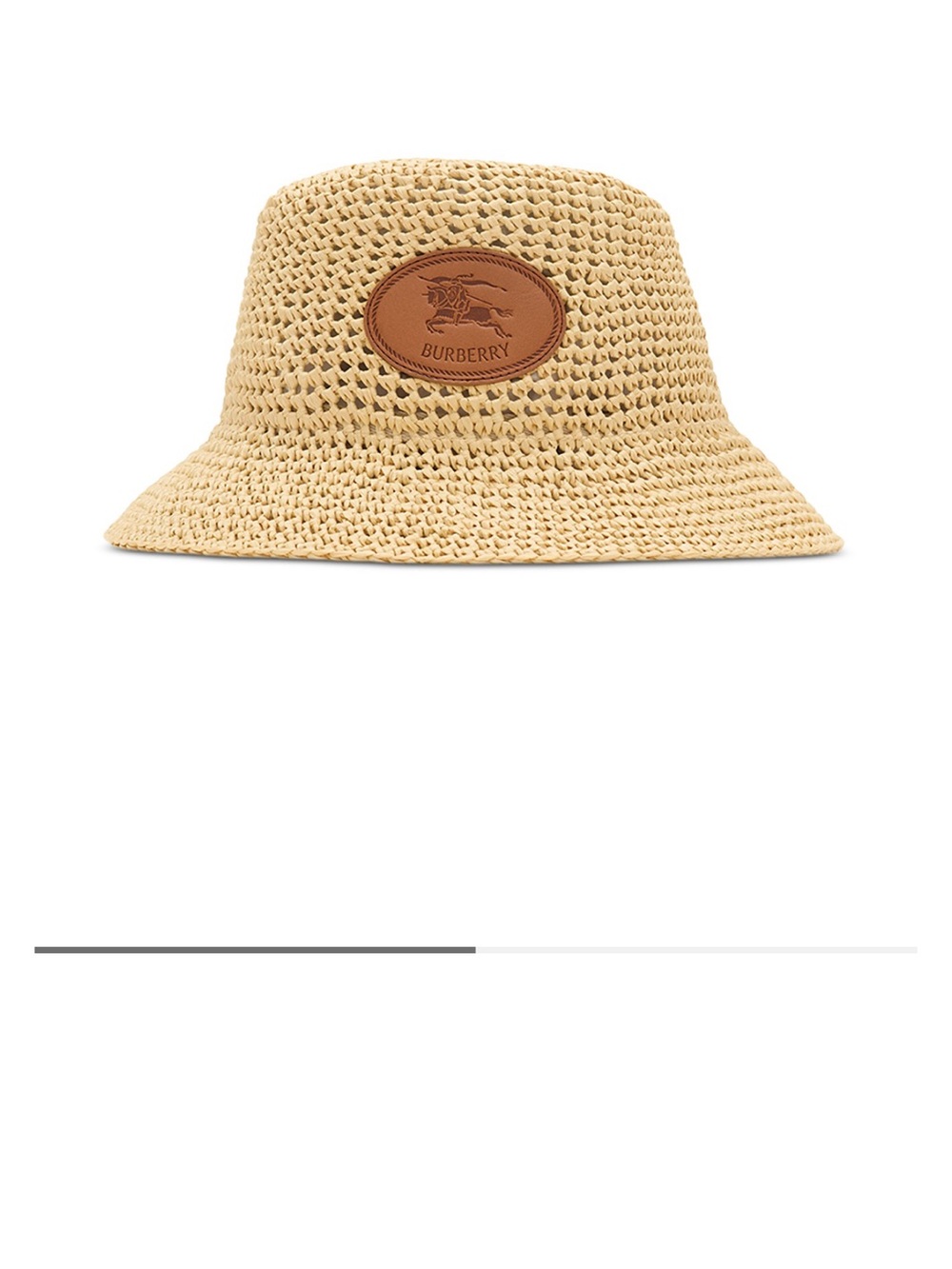 Burberry Tan Woven Straw Bucket Hat with Brown Leather Logo Patch